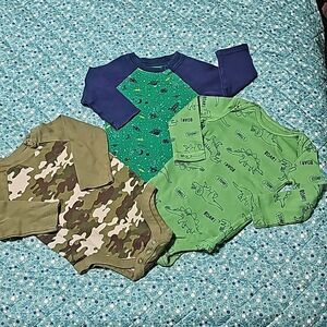 🦖 Bundle of 3 Baby Boys Long Sleeve Bodysuits 12M